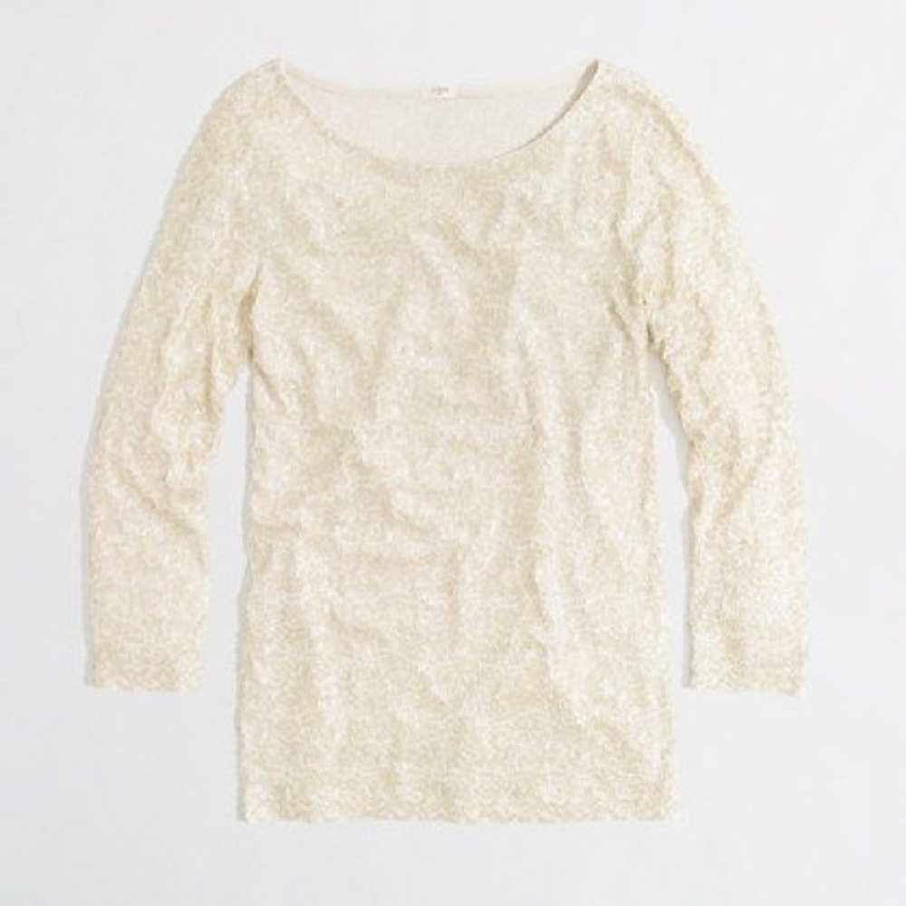 Factory Three-Quarter Sleeve Draped Sequin Tee
